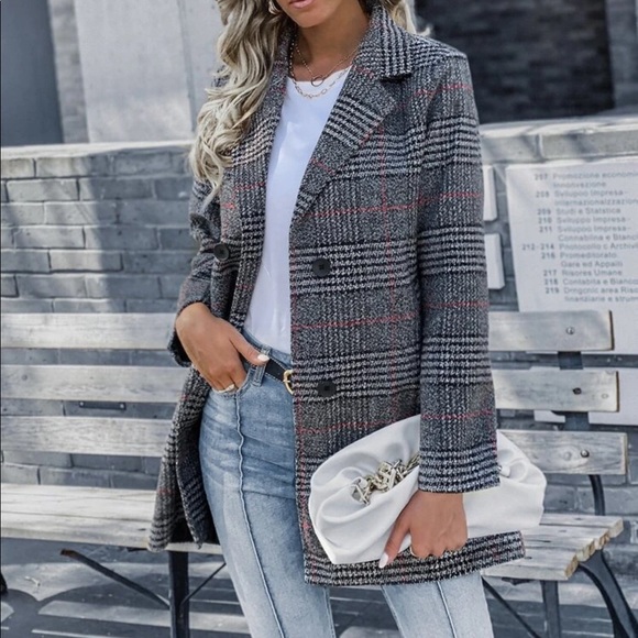 Vintage style houndstooth peacoat plaid gray - Picture 2 of 4